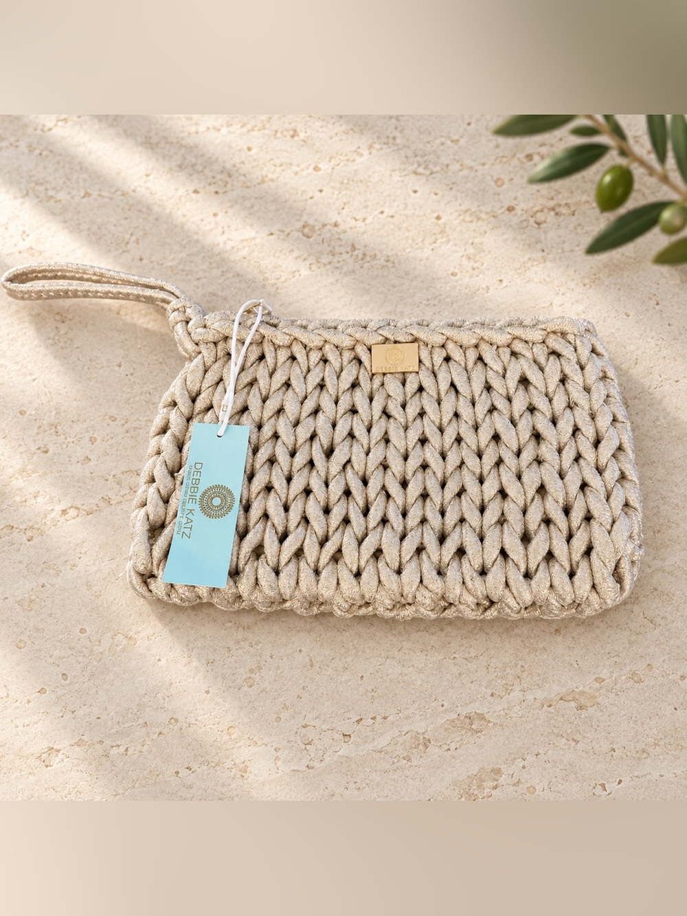 Debbie Katz Bardot Cream & Rose Gold Woven Clutch Wristlet NWT